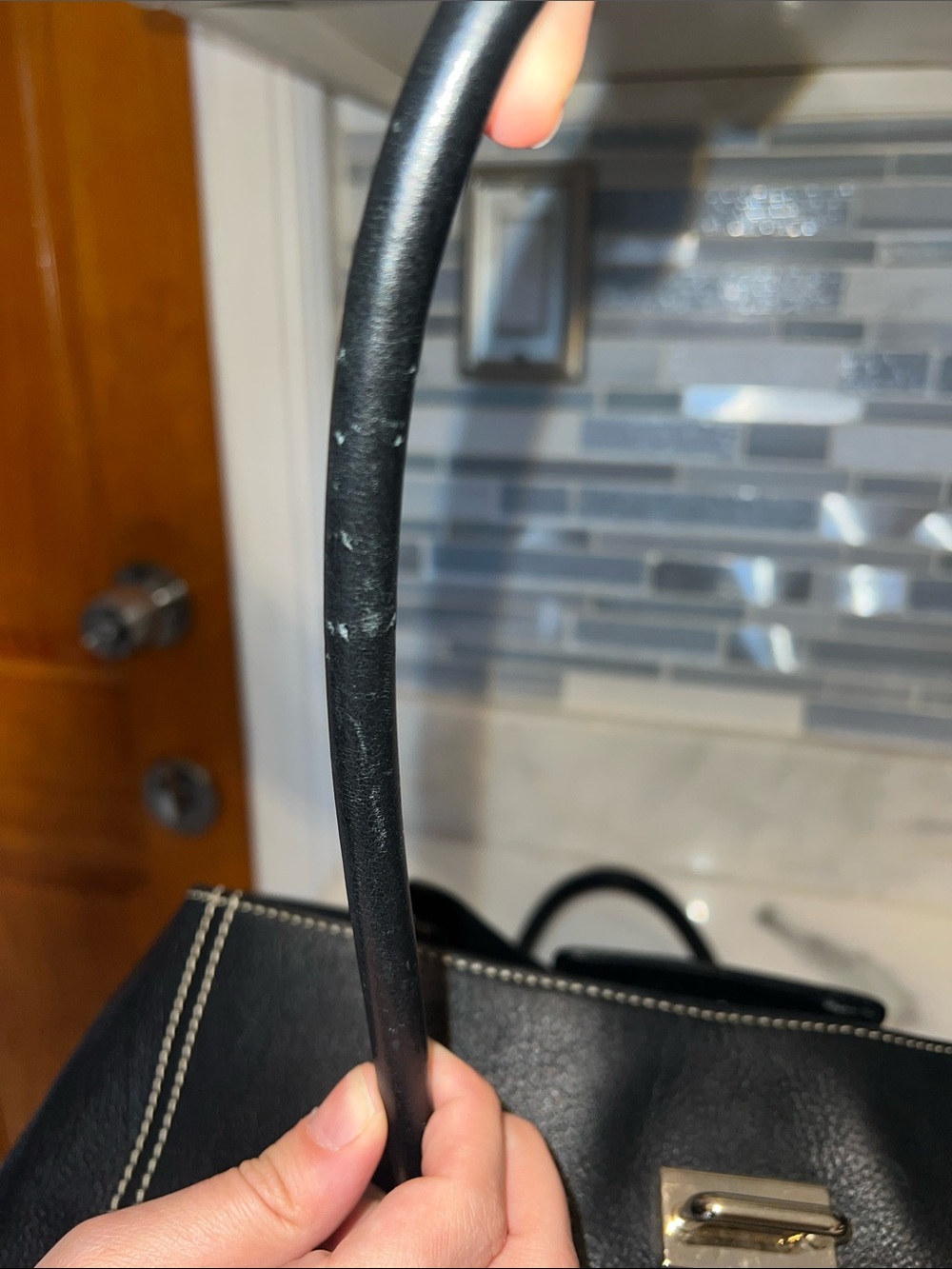 Dooney & Bourke Black Pebbled Leather Tote with Contrast Stitching - Picture 6 of 6
